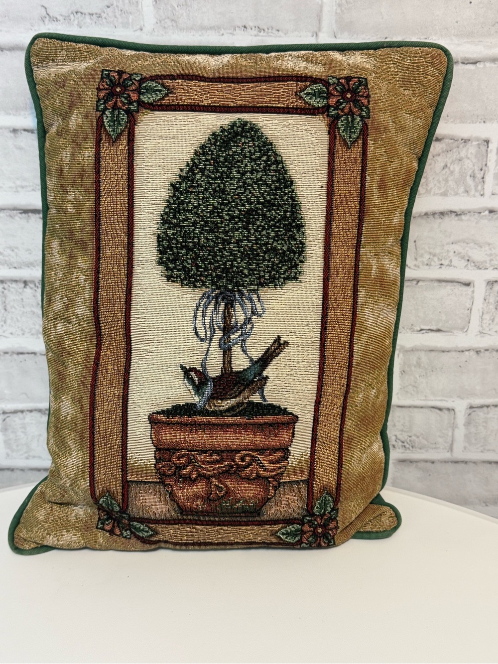 Vintage Floral Tapestry Throw Pillow Decorative Cushion Potted MADE USA
